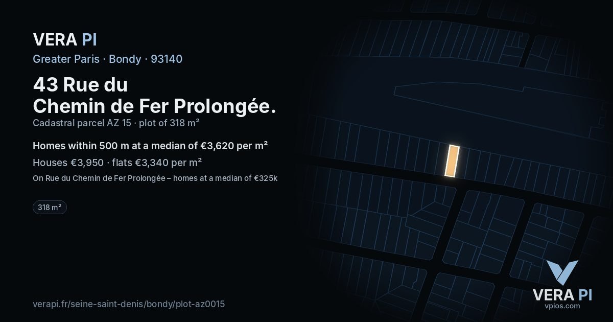 43 Rue du Chemin de Fer Prolongée, Bondy at night – the plot lit, the parcels around coloured by the prices near them