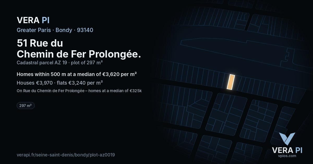 51 Rue du Chemin de Fer Prolongée, Bondy at night – the plot lit, the parcels around coloured by the prices near them