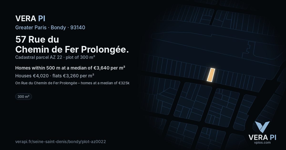 57 Rue du Chemin de Fer Prolongée, Bondy at night – the plot lit, the parcels around coloured by the prices near them