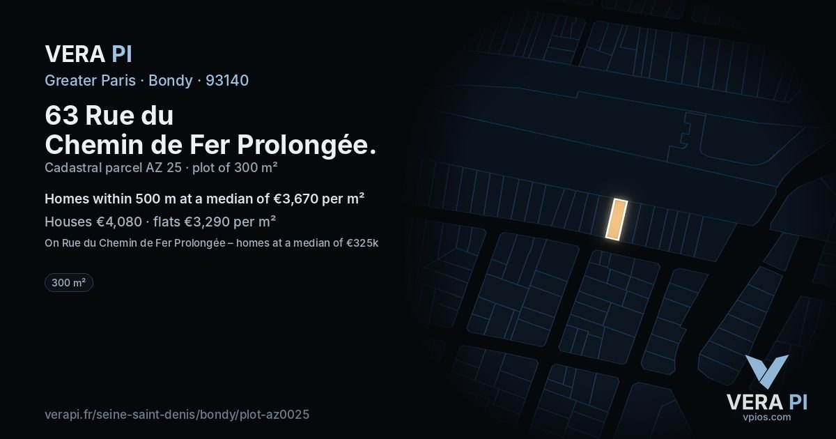 63 Rue du Chemin de Fer Prolongée, Bondy at night – the plot lit, the parcels around coloured by the prices near them