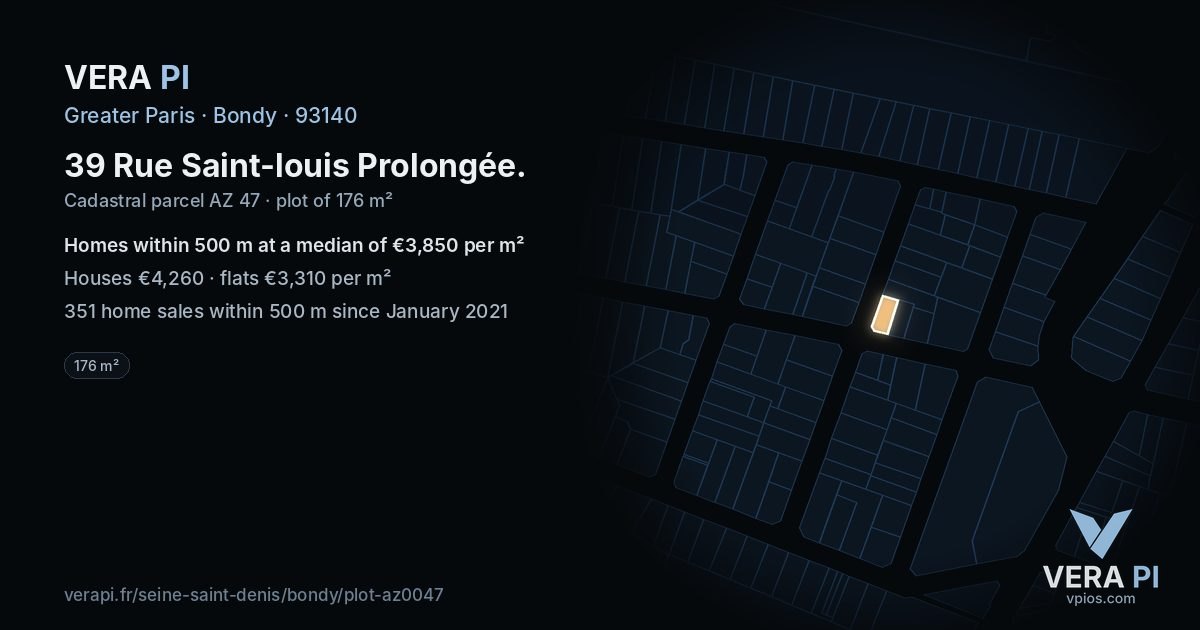 39 Rue Saint-louis Prolongée, Bondy at night – the plot lit, the parcels around coloured by the prices near them
