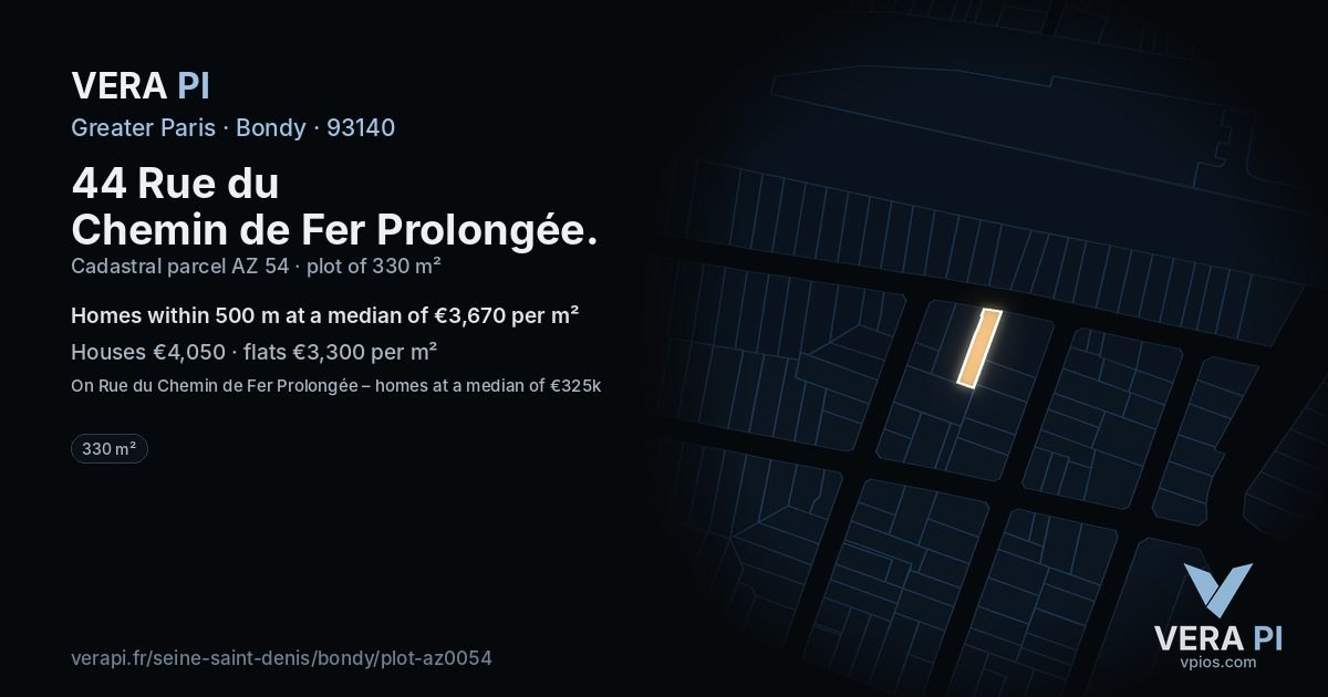 44 Rue du Chemin de Fer Prolongée, Bondy at night – the plot lit, the parcels around coloured by the prices near them