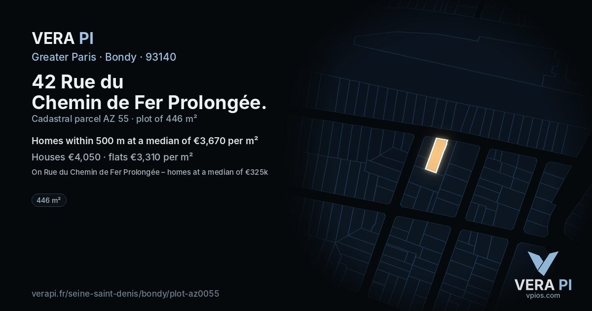 42 Rue du Chemin de Fer Prolongée, Bondy at night – the plot lit, the parcels around coloured by the prices near them