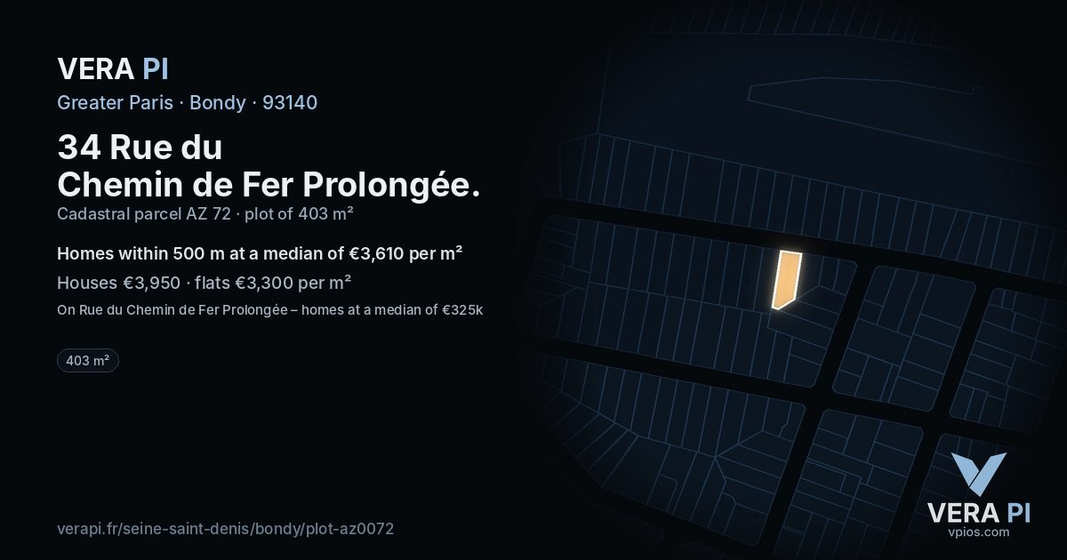 34 Rue du Chemin de Fer Prolongée, Bondy at night – the plot lit, the parcels around coloured by the prices near them