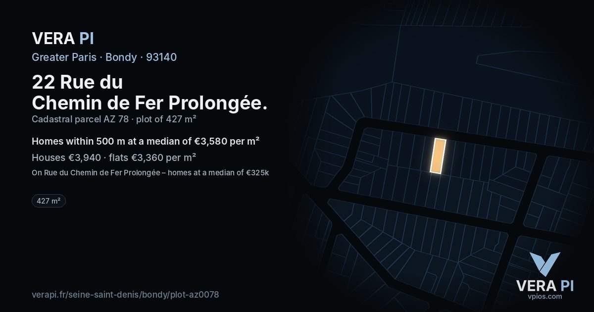 22 Rue du Chemin de Fer Prolongée, Bondy at night – the plot lit, the parcels around coloured by the prices near them
