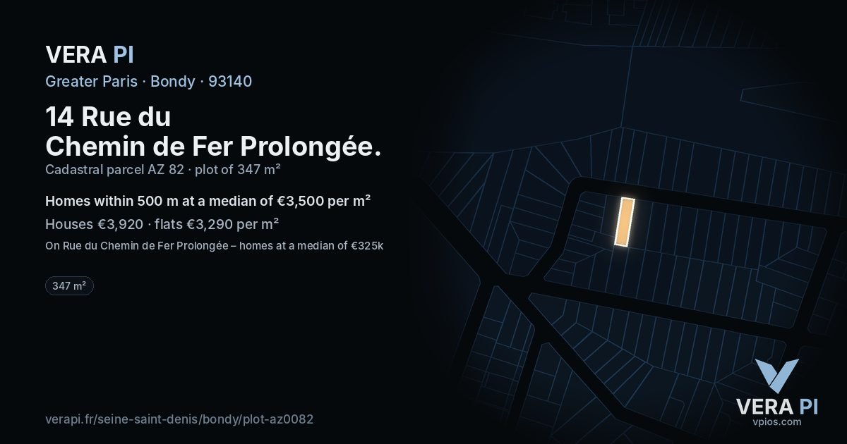 14 Rue du Chemin de Fer Prolongée, Bondy at night – the plot lit, the parcels around coloured by the prices near them