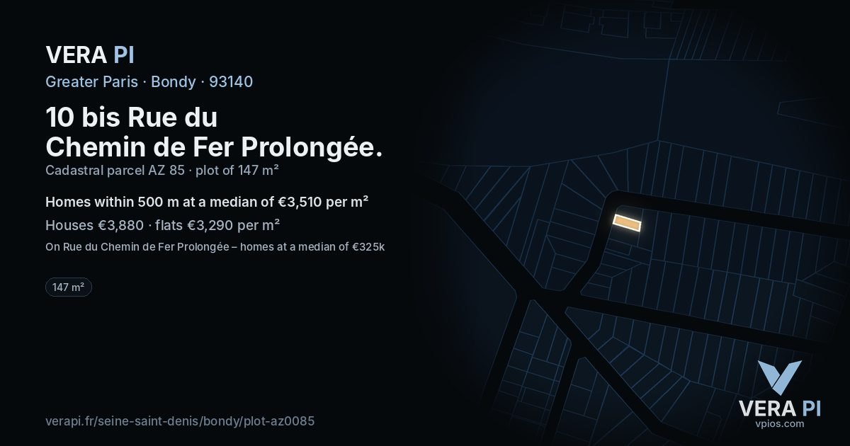 10 bis Rue du Chemin de Fer Prolongée, Bondy at night – the plot lit, the parcels around coloured by the prices near them