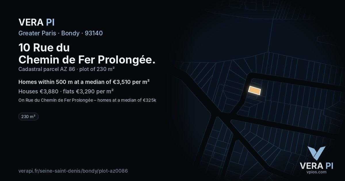 10 Rue du Chemin de Fer Prolongée, Bondy at night – the plot lit, the parcels around coloured by the prices near them
