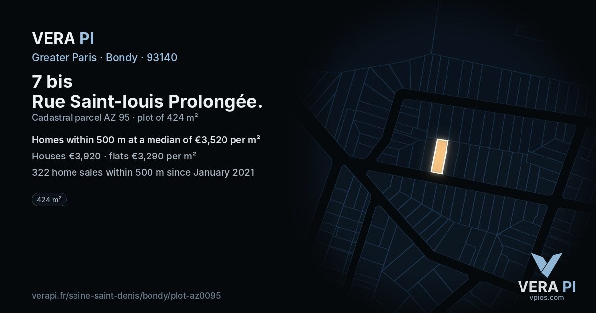 7 bis Rue Saint-louis Prolongée, Bondy at night – the plot lit, the parcels around coloured by the prices near them