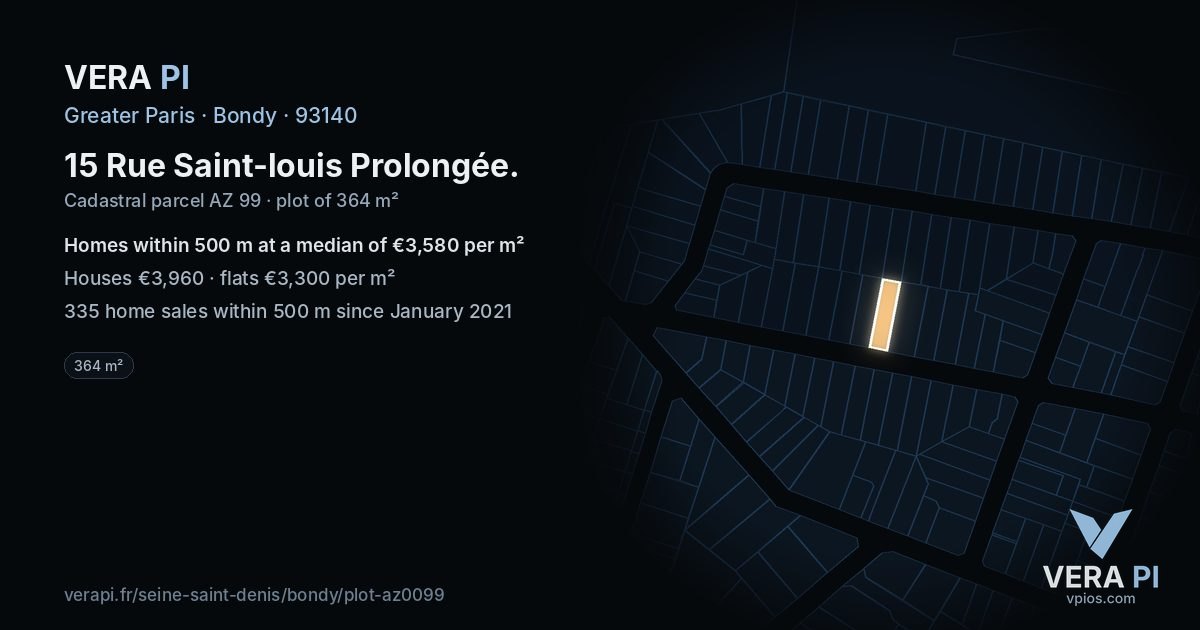 15 Rue Saint-louis Prolongée, Bondy at night – the plot lit, the parcels around coloured by the prices near them