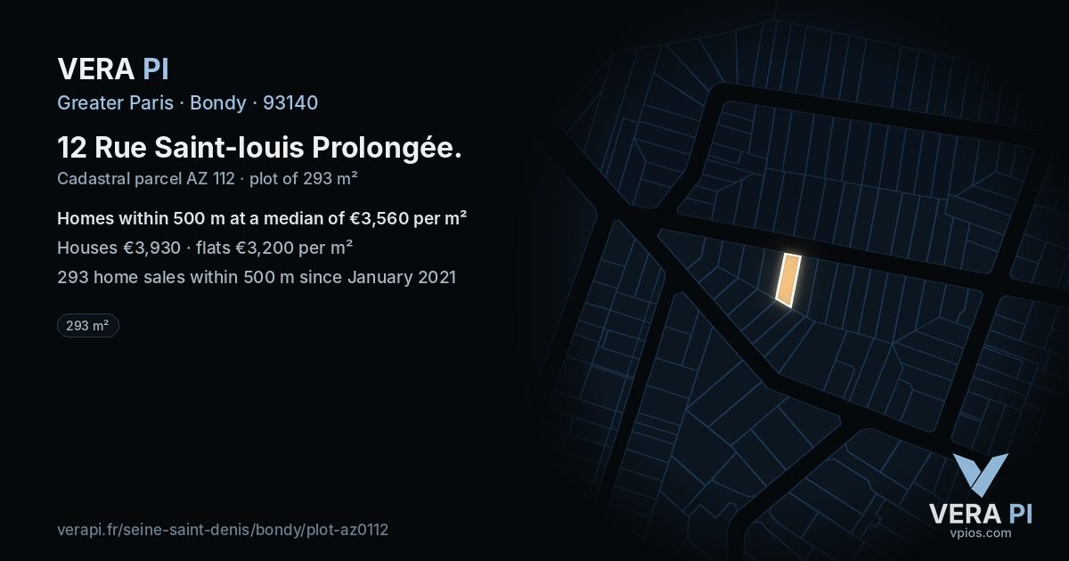 12 Rue Saint-louis Prolongée, Bondy at night – the plot lit, the parcels around coloured by the prices near them