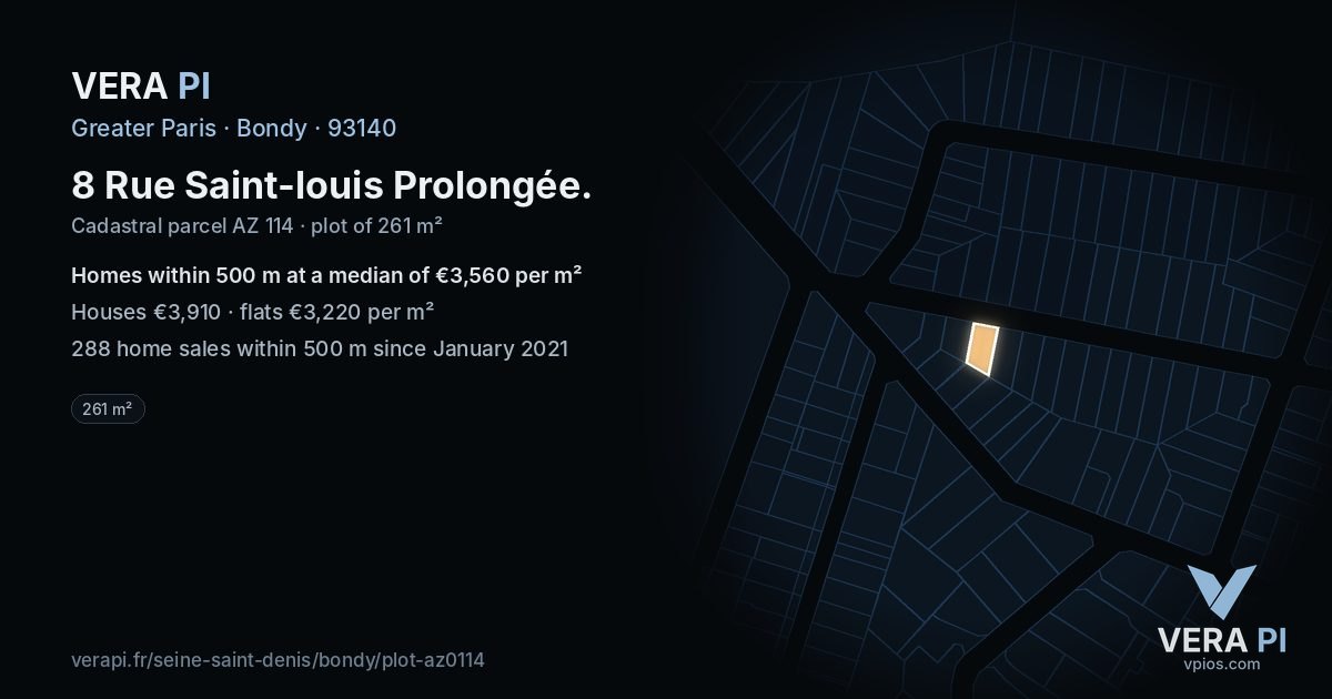 8 Rue Saint-louis Prolongée, Bondy at night – the plot lit, the parcels around coloured by the prices near them