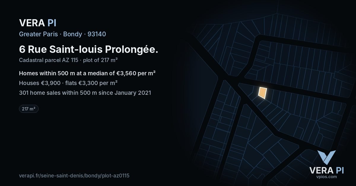 6 Rue Saint-louis Prolongée, Bondy at night – the plot lit, the parcels around coloured by the prices near them