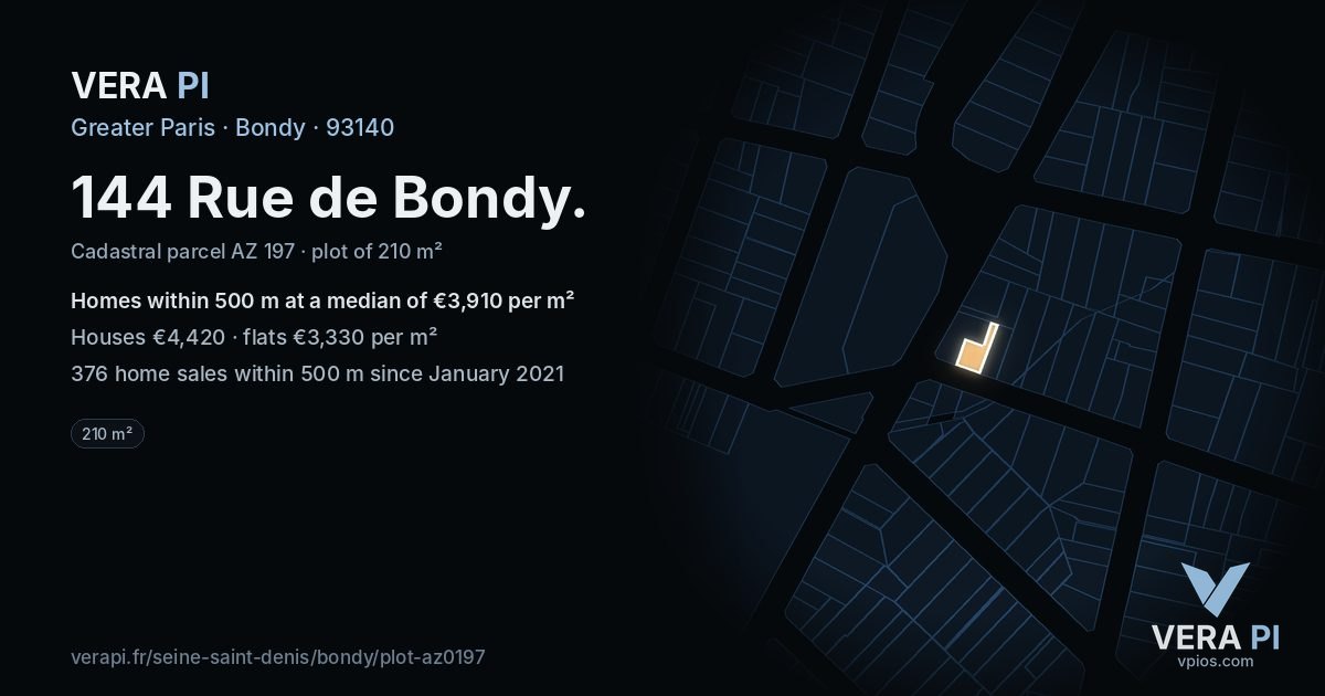 144 Rue de Bondy, Bondy at night – the plot lit, the parcels around coloured by the prices near them