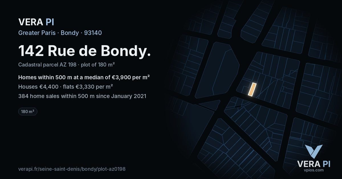 142 Rue de Bondy, Bondy at night – the plot lit, the parcels around coloured by the prices near them