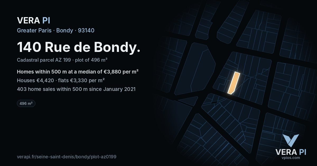 140 Rue de Bondy, Bondy at night – the plot lit, the parcels around coloured by the prices near them