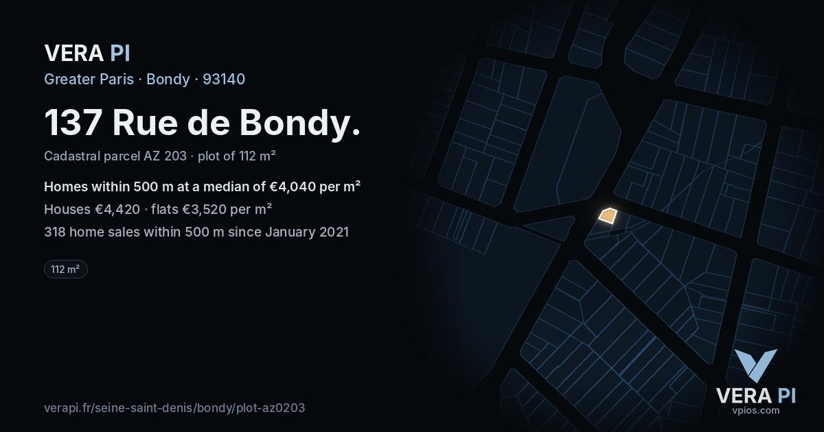 137 Rue de Bondy, Bondy at night – the plot lit, the parcels around coloured by the prices near them