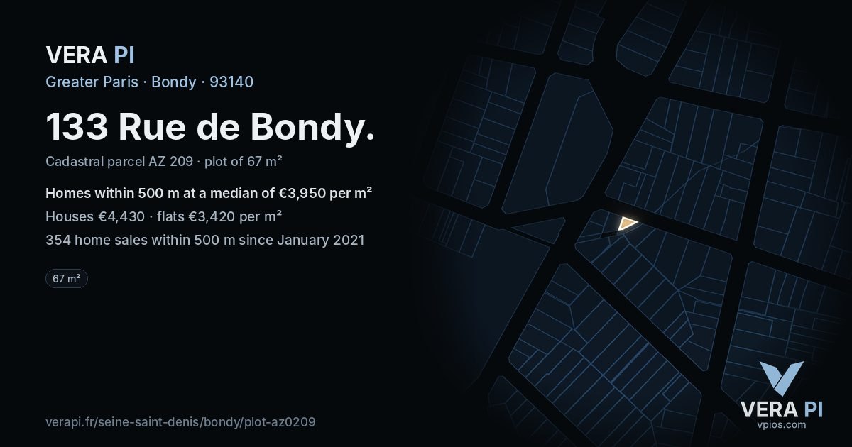 133 Rue de Bondy, Bondy at night – the plot lit, the parcels around coloured by the prices near them