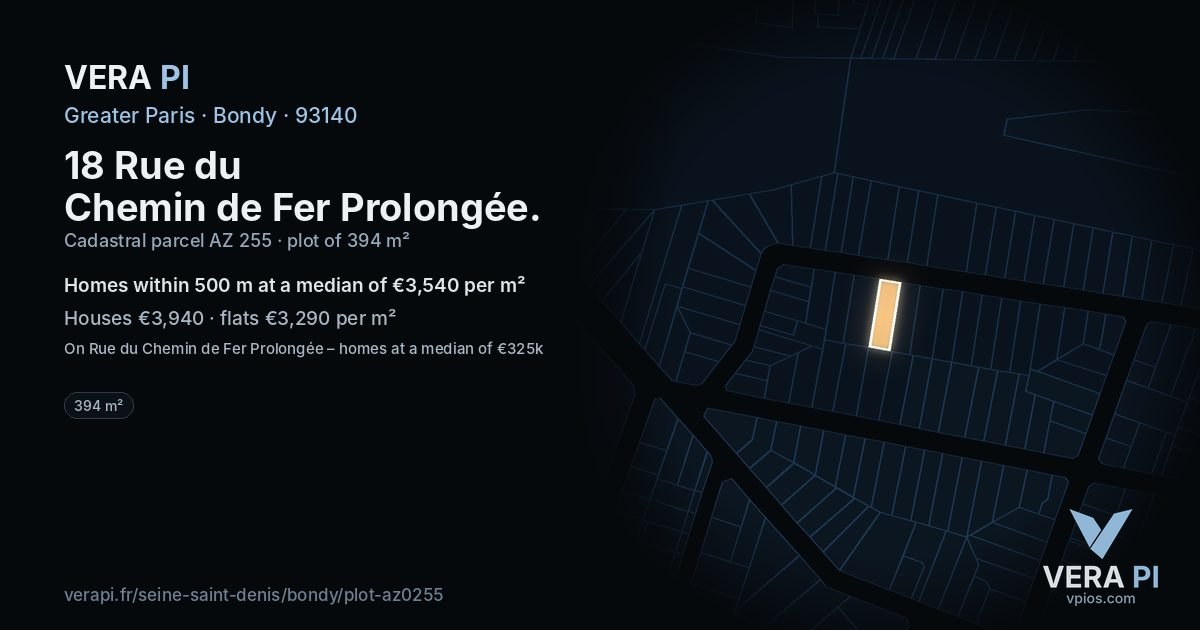18 Rue du Chemin de Fer Prolongée, Bondy at night – the plot lit, the parcels around coloured by the prices near them