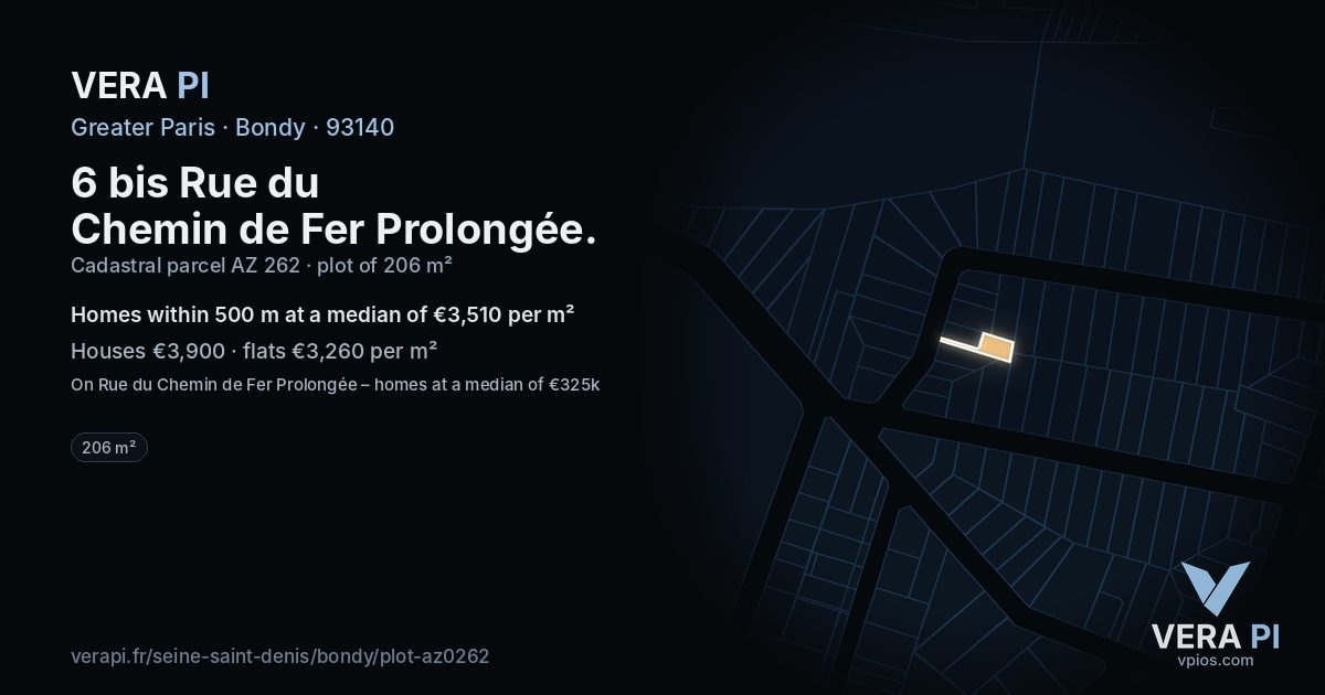 6 bis Rue du Chemin de Fer Prolongée, Bondy at night – the plot lit, the parcels around coloured by the prices near them