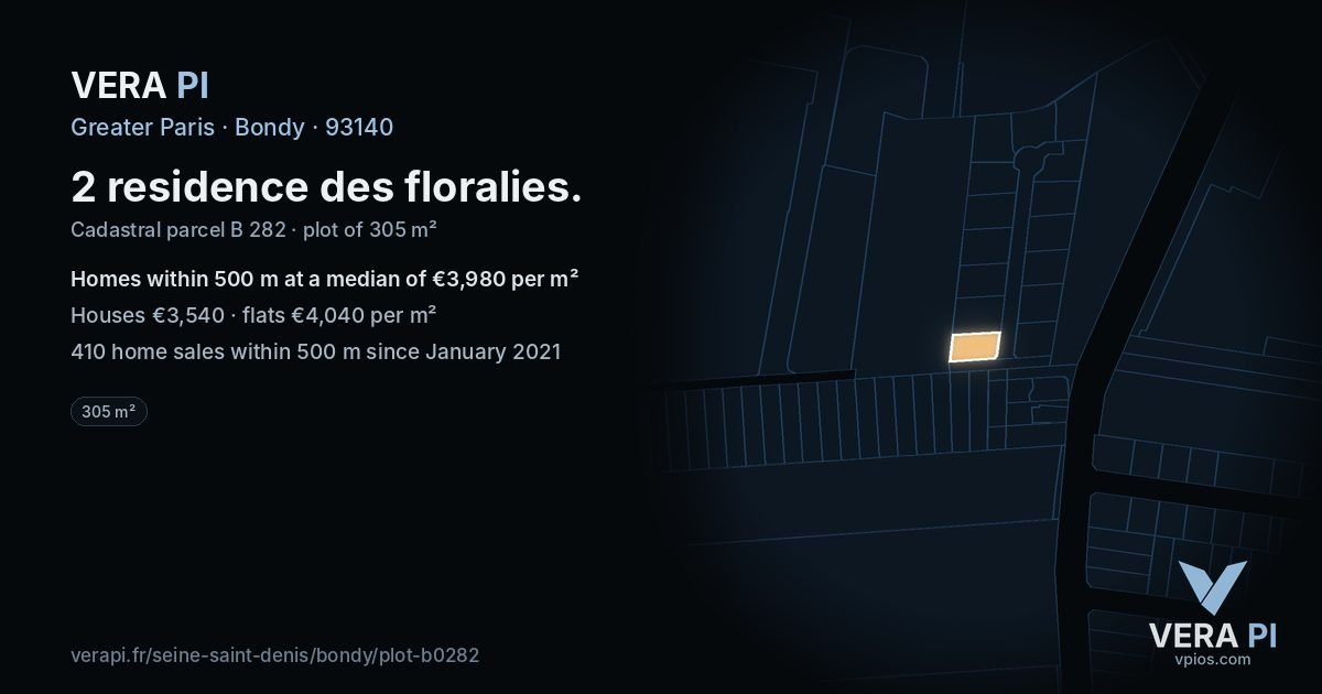 2 residence des floralies, Bondy at night – the plot lit, the parcels around coloured by the prices near them