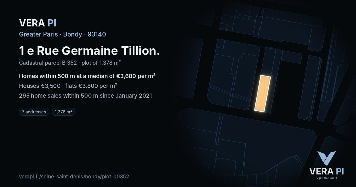 1 e Rue Germaine Tillion, Bondy at night – the plot lit, the parcels around coloured by the prices near them