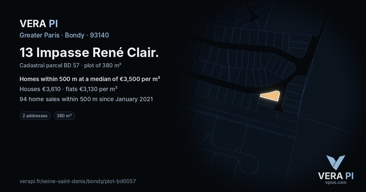 13 Impasse René Clair, Bondy at night – the plot lit, the parcels around coloured by the prices near them