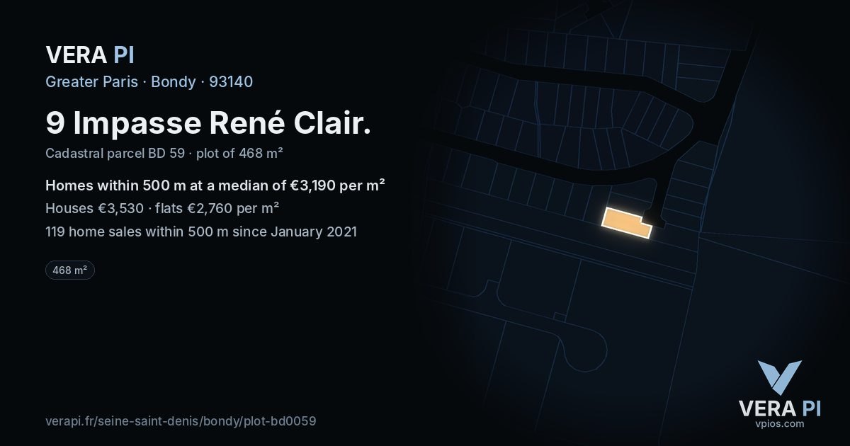9 Impasse René Clair, Bondy at night – the plot lit, the parcels around coloured by the prices near them
