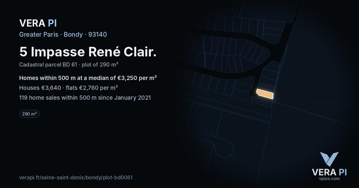5 Impasse René Clair, Bondy at night – the plot lit, the parcels around coloured by the prices near them