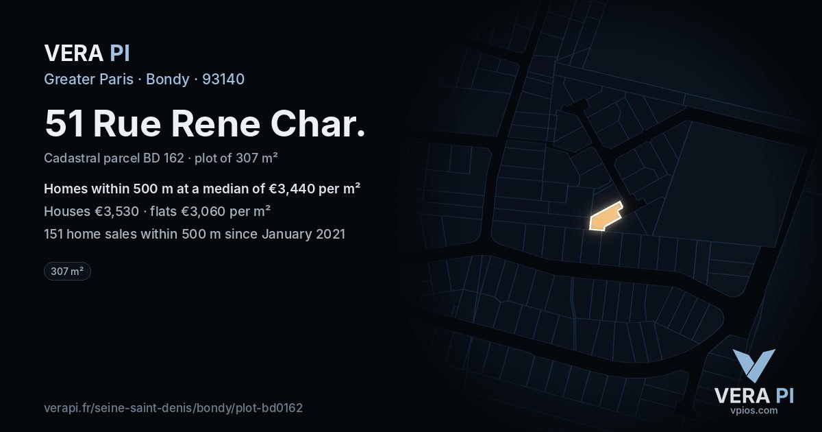 51 Rue Rene Char, Bondy at night – the plot lit, the parcels around coloured by the prices near them