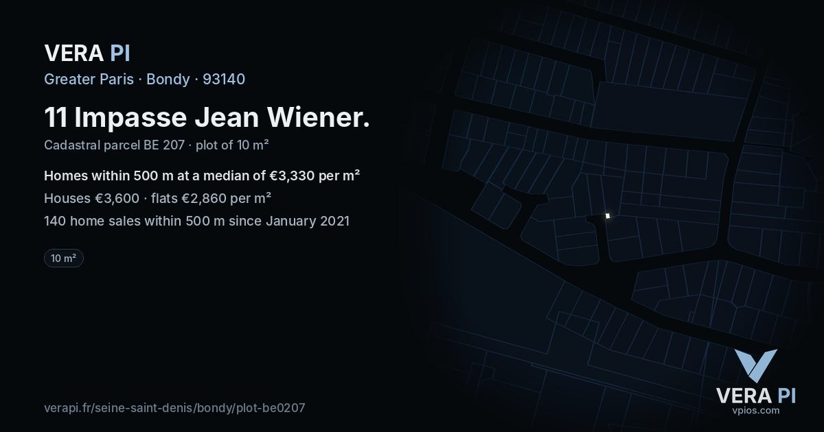 11 Impasse Jean Wiener, Bondy at night – the plot lit, the parcels around coloured by the prices near them