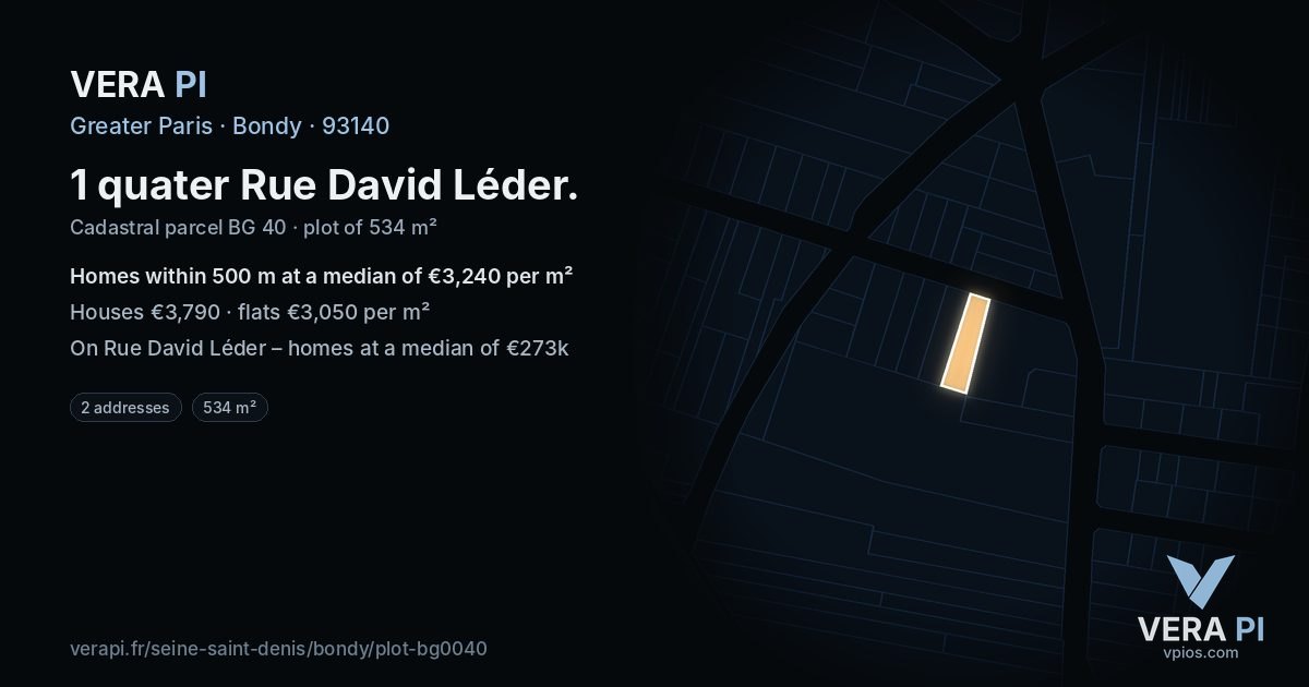 1 quater Rue David Léder, Bondy at night – the plot lit, the parcels around coloured by the prices near them