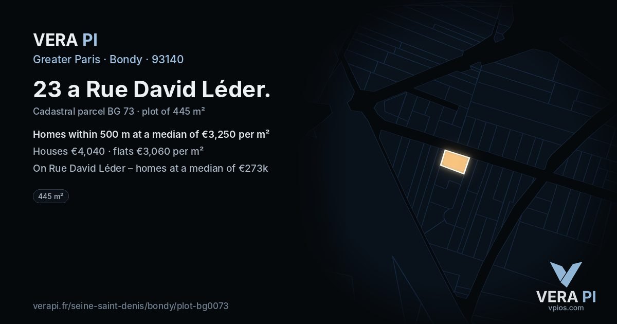 23 a Rue David Léder, Bondy at night – the plot lit, the parcels around coloured by the prices near them