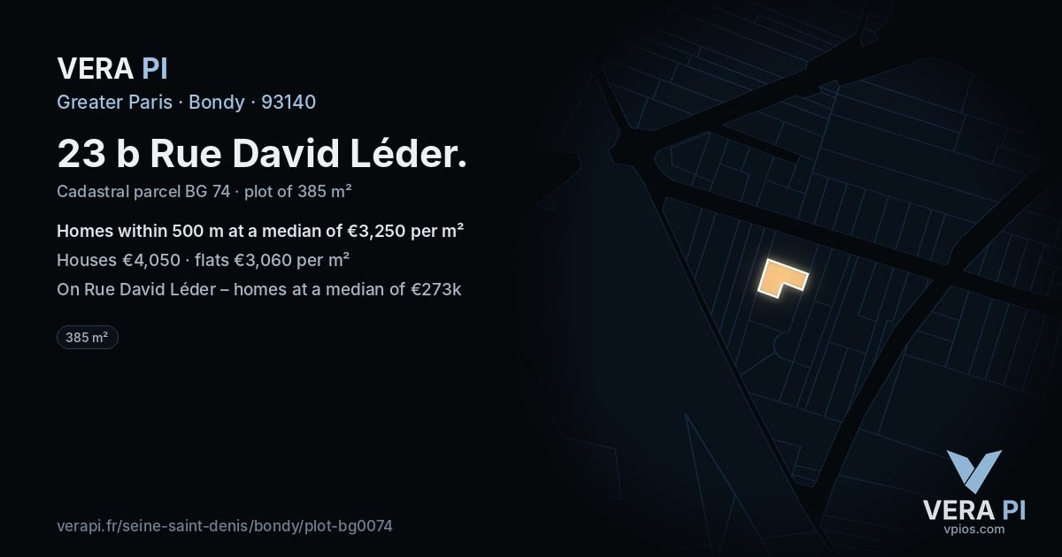 23 b Rue David Léder, Bondy at night – the plot lit, the parcels around coloured by the prices near them