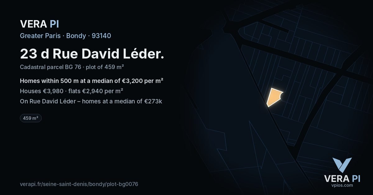 23 d Rue David Léder, Bondy at night – the plot lit, the parcels around coloured by the prices near them