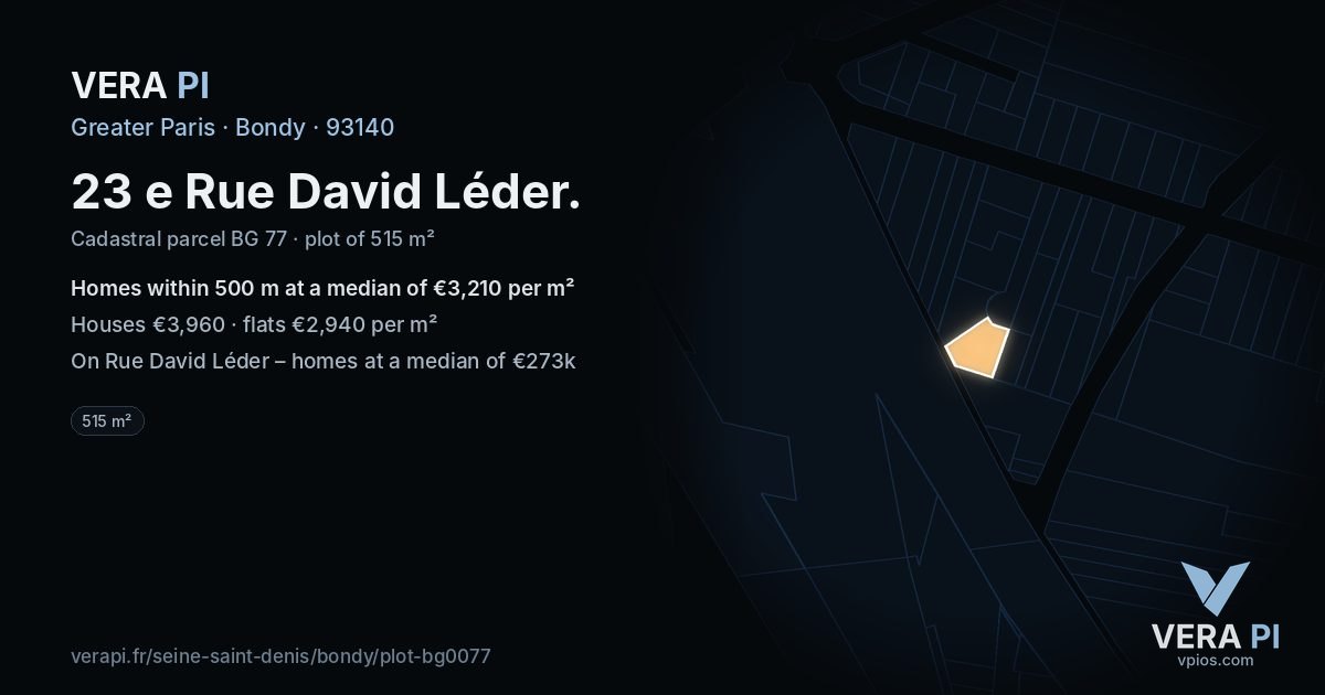23 e Rue David Léder, Bondy at night – the plot lit, the parcels around coloured by the prices near them