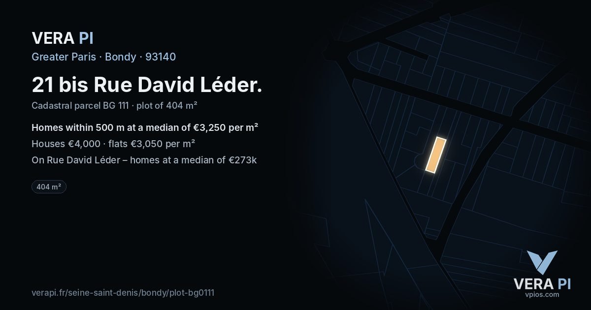 21 bis Rue David Léder, Bondy at night – the plot lit, the parcels around coloured by the prices near them