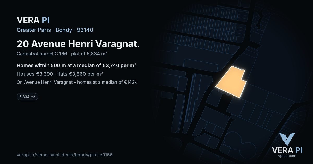 20 Avenue Henri Varagnat, Bondy at night – the plot lit, the parcels around coloured by the prices near them