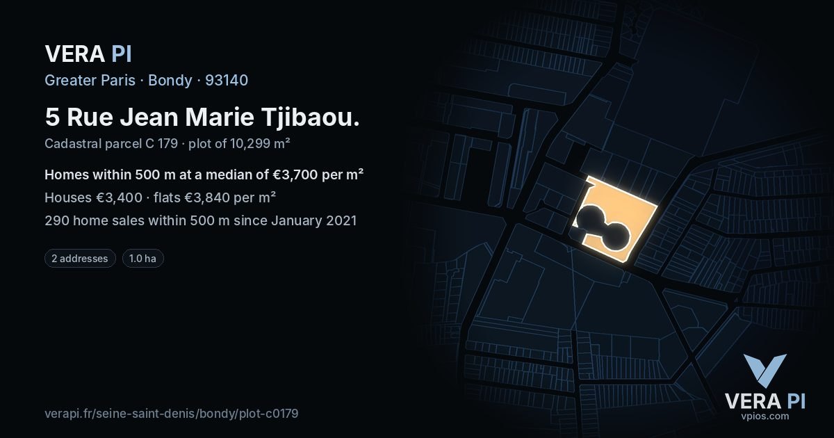 5 Rue Jean Marie Tjibaou, Bondy at night – the plot lit, the parcels around coloured by the prices near them
