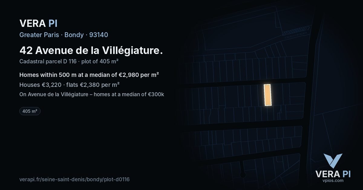 42 Avenue de la Villégiature, Bondy at night – the plot lit, the parcels around coloured by the prices near them
