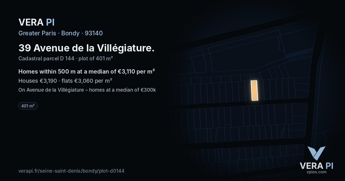39 Avenue de la Villégiature, Bondy at night – the plot lit, the parcels around coloured by the prices near them