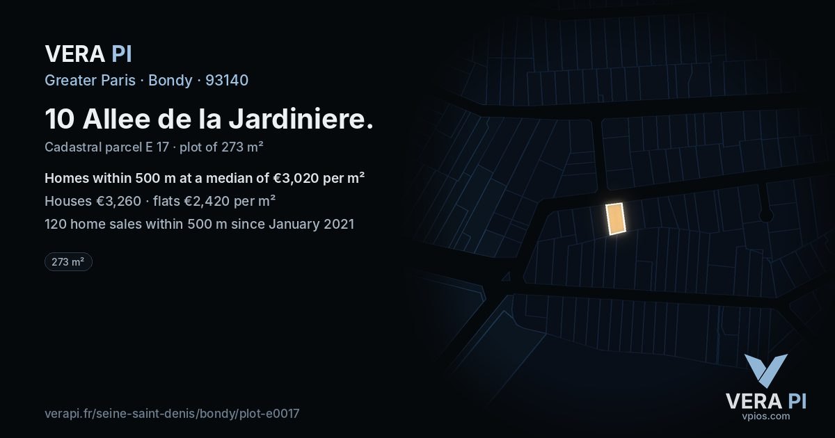 10 Allee de la Jardiniere, Bondy at night – the plot lit, the parcels around coloured by the prices near them