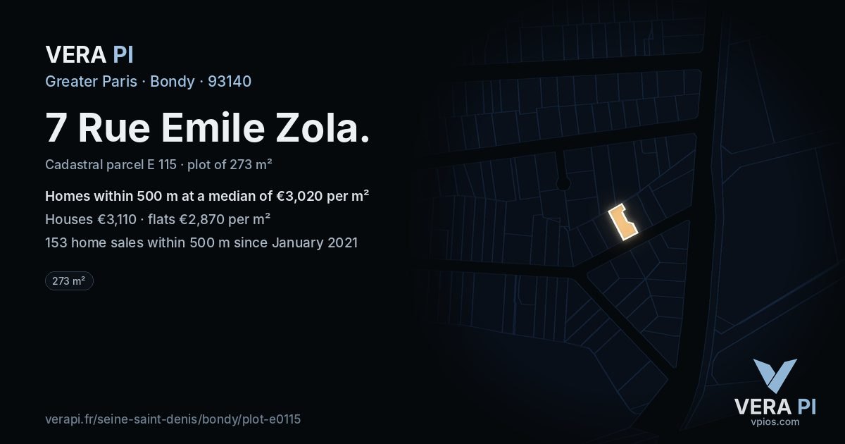 7 Rue Emile Zola, Bondy at night – the plot lit, the parcels around coloured by the prices near them