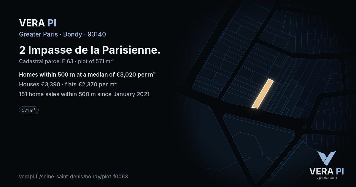 2 Impasse de la Parisienne, Bondy at night – the plot lit, the parcels around coloured by the prices near them