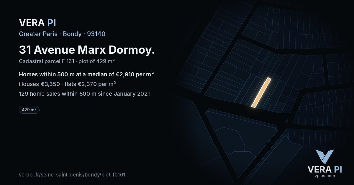 31 Avenue Marx Dormoy, Bondy at night – the plot lit, the parcels around coloured by the prices near them