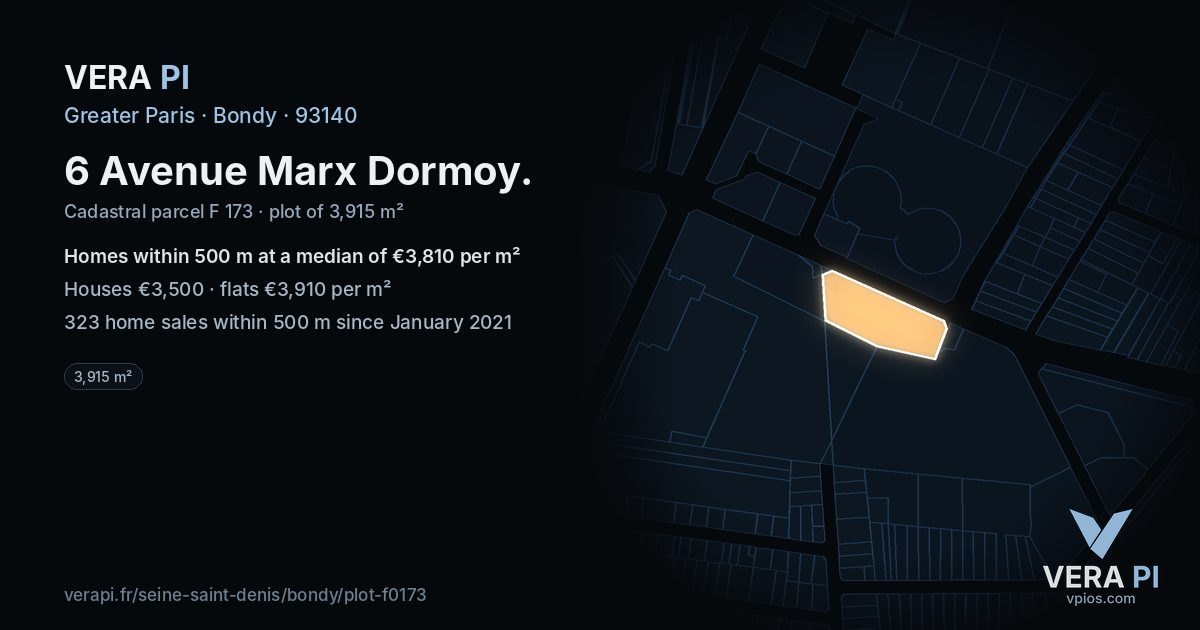 6 Avenue Marx Dormoy, Bondy at night – the plot lit, the parcels around coloured by the prices near them