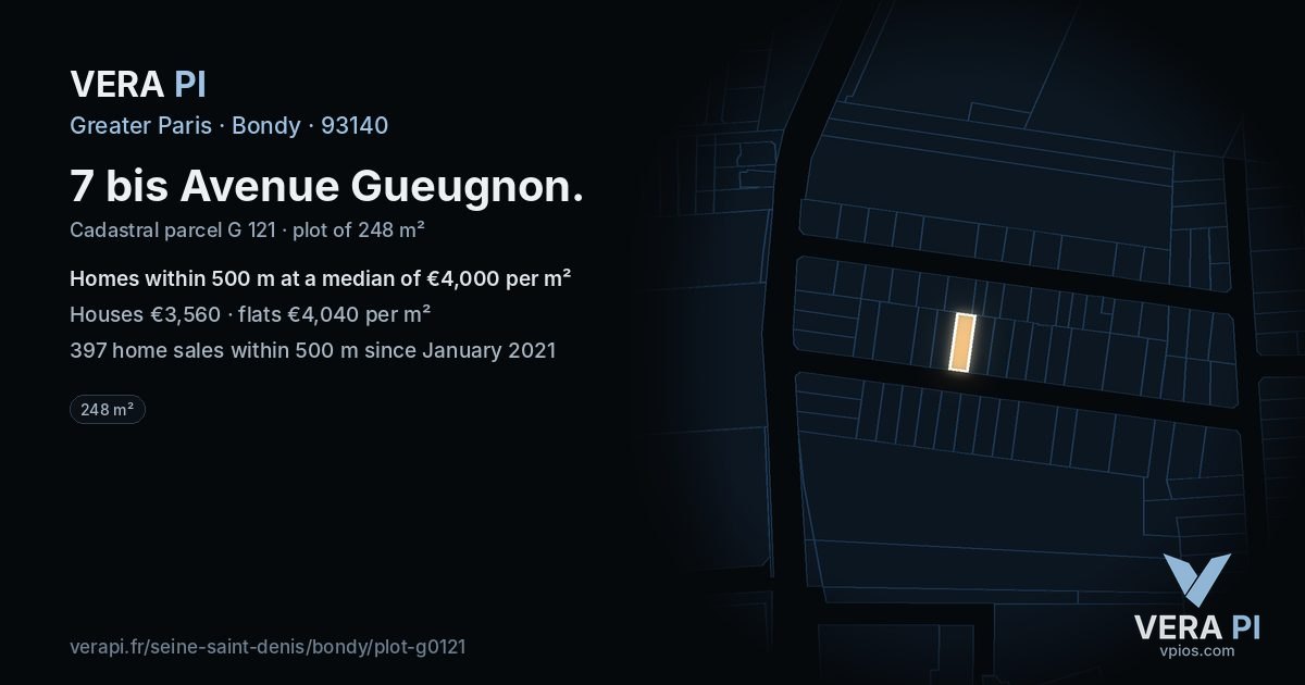 7 bis Avenue Gueugnon, Bondy at night – the plot lit, the parcels around coloured by the prices near them