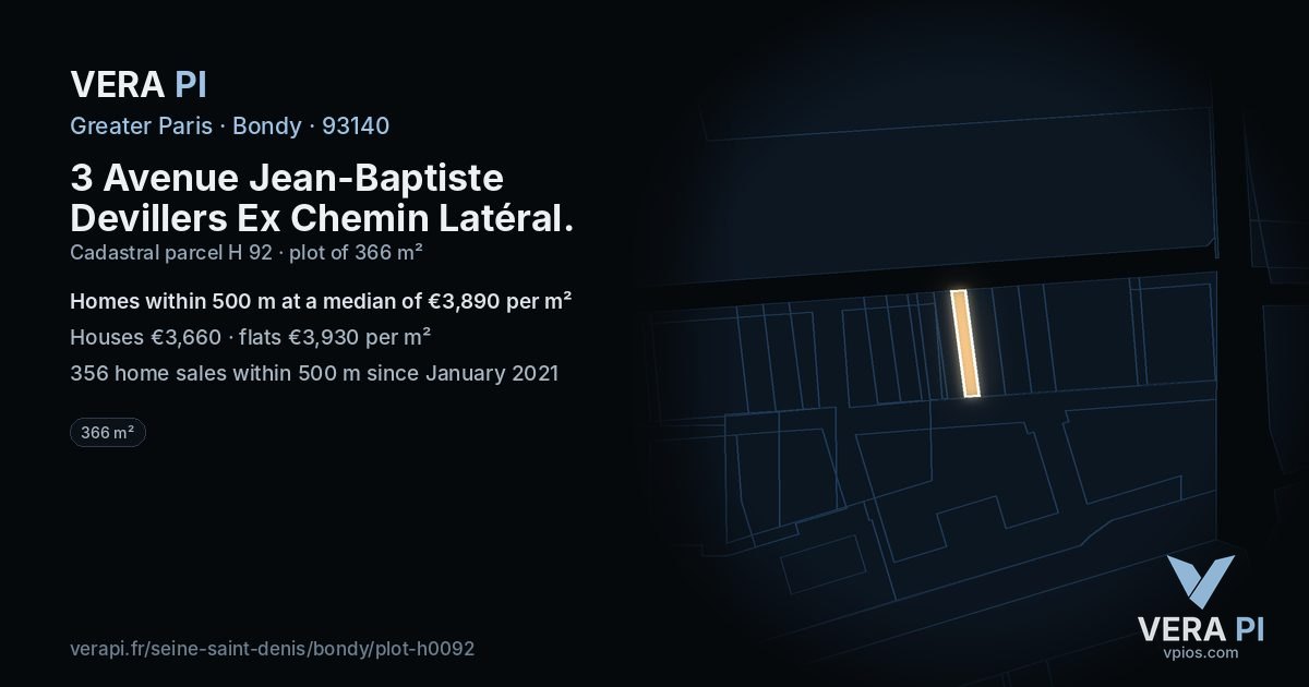 3 Avenue Jean-Baptiste Devillers Ex Chemin Latéral, Bondy at night – the plot lit, the parcels around coloured by the prices near them