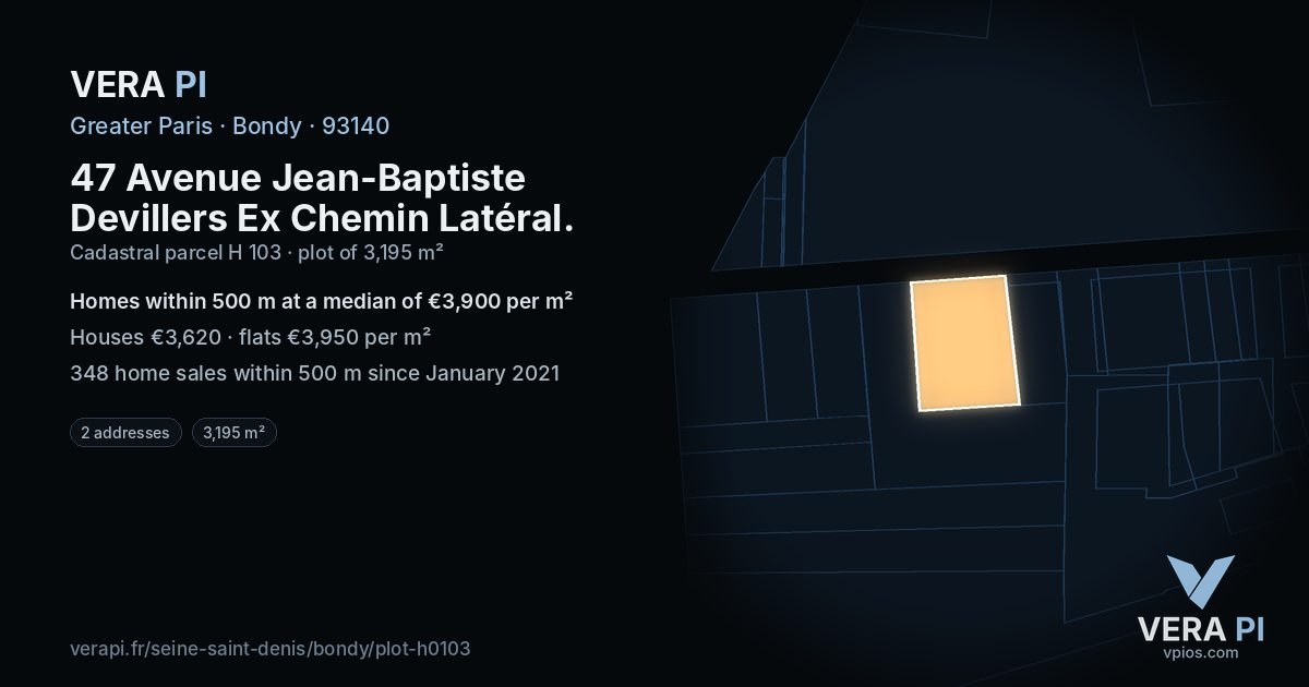 47 Avenue Jean-Baptiste Devillers Ex Chemin Latéral, Bondy at night – the plot lit, the parcels around coloured by the prices near them