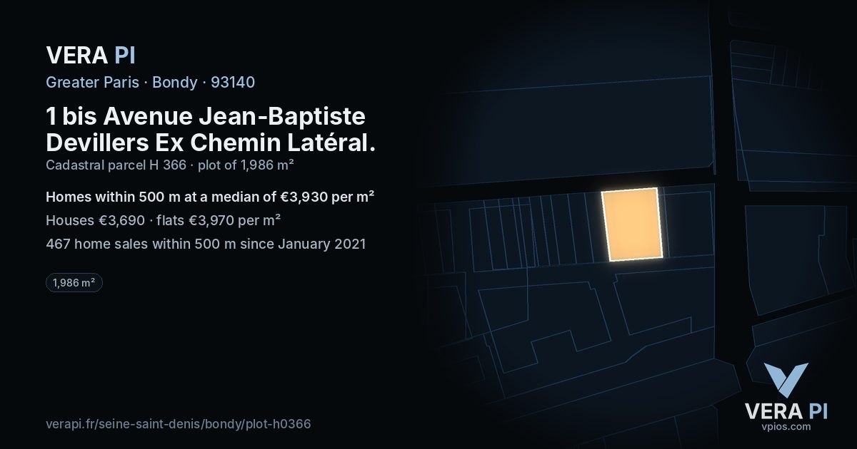 1 bis Avenue Jean-Baptiste Devillers Ex Chemin Latéral, Bondy at night – the plot lit, the parcels around coloured by the prices near them